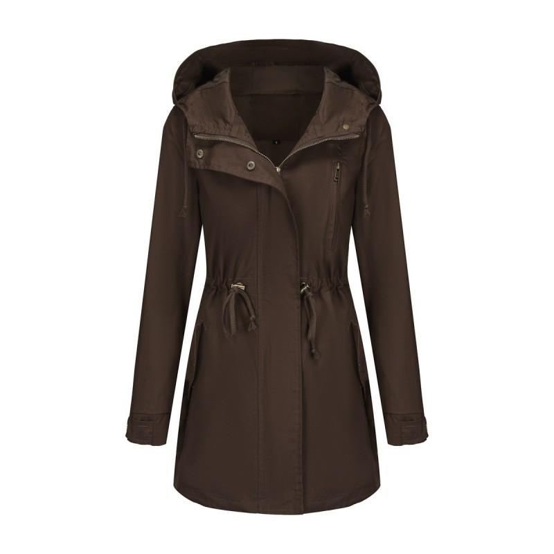 Womens Cotton Hooded Windbreaker Jacket Loose Fit Oversized Long Sleeve Solid Color Casual Coat