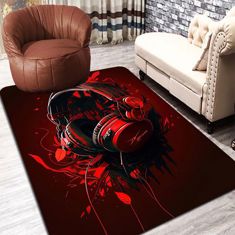 Black and Red Headphones Rug Floor Mat for Living Room or Bedroom Soft and Comfortable Carpet a Gift for Birthday and Holiday.MFF0918278