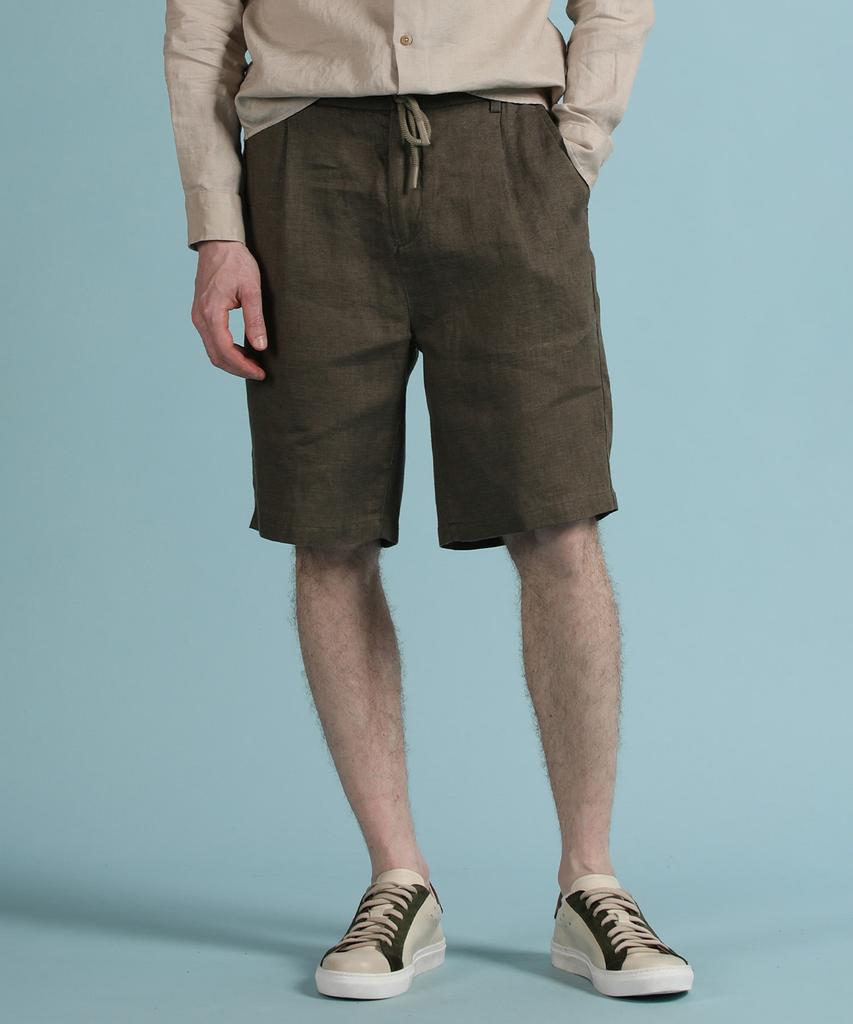 PANICALE Khaki Gray Drawstring Linen Shorts (Type A)