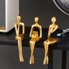 Resin Human Body Art Ornament Abstract Design Golden Finish Figure Statue Thinking Reading Man Desktop Ornament Home Decor