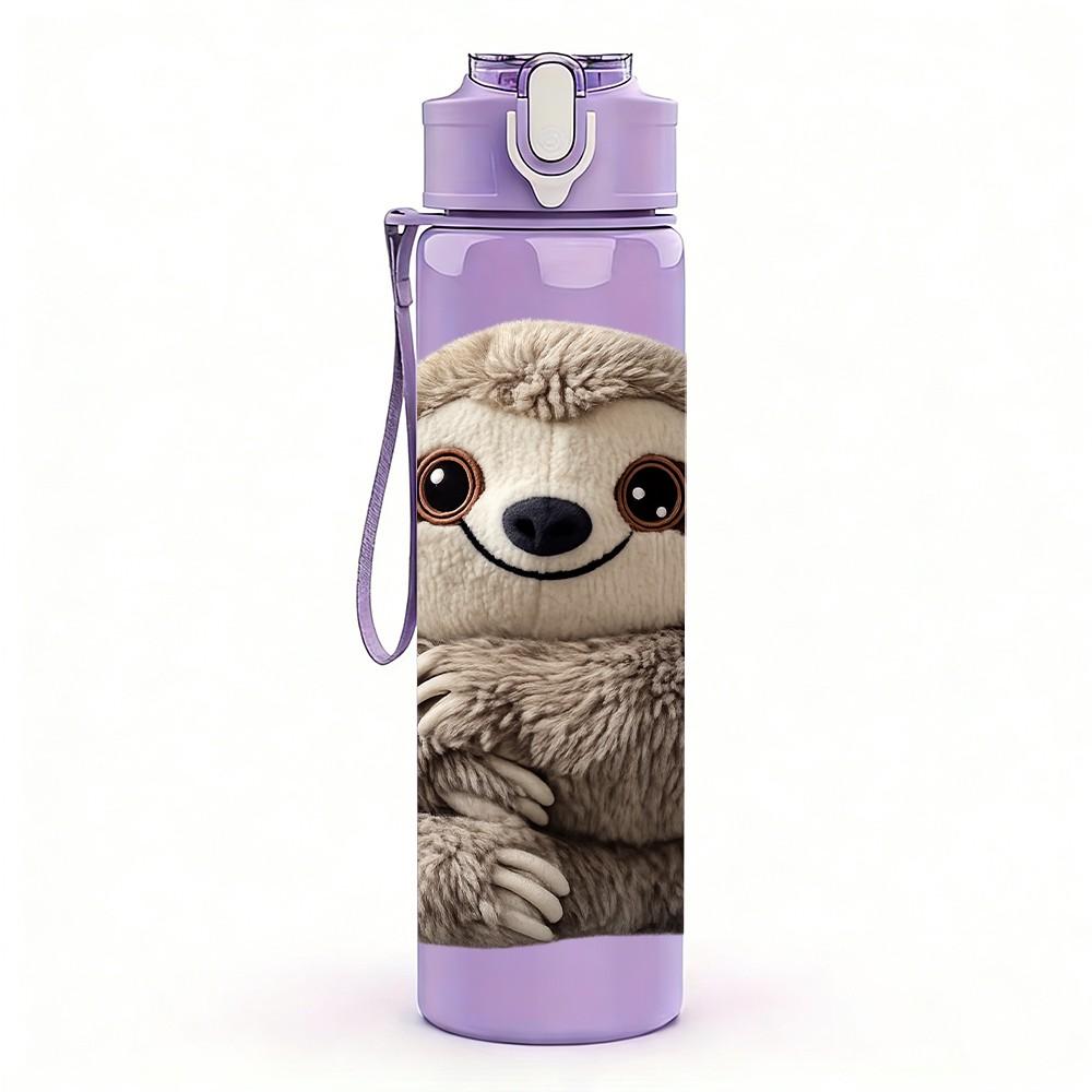 1PC Sloth Slow Cute Animal Portrait Print 750ml Color Plastic Sports Water Bottle Leakproof Flip Straw Lid Suitable for Sports Office Home Use