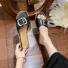 Wearing Non-slip Flat Bottom Beach Comfortable Cool Slippers Fashionable Square Head One-word Buckle Women's Slippers Summer and Autumn