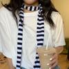 Women Scarf Striped Print Thin Long Scarf Harajuku Style Lightweight Breathable Cotton Scarf Girl Neck Wrap