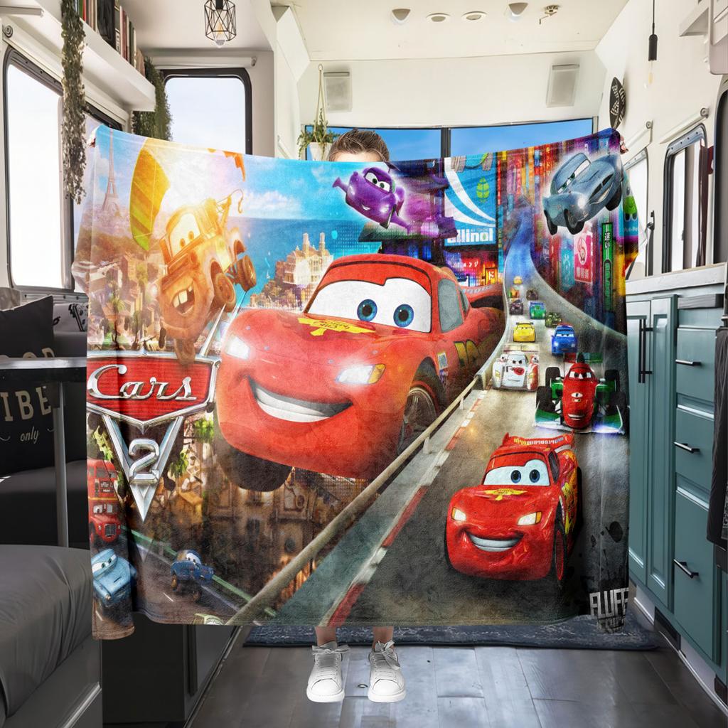 Cars Print Flannel Blanket Cartoon Style for Sofas Beds Bedrooms Chairs Travel Picnics Home Decor All Seasons New Set