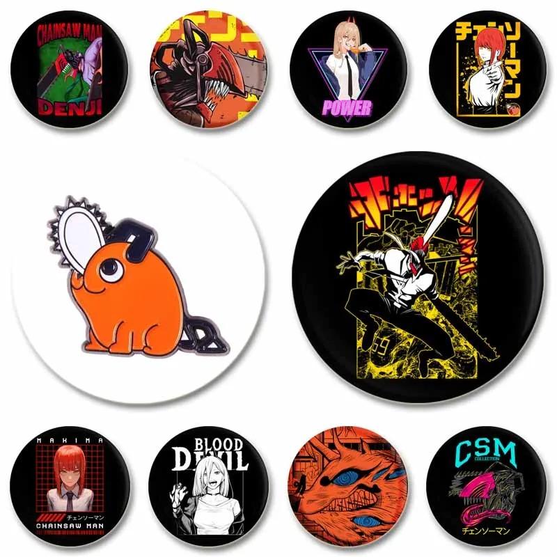 32/44/58MM Chainsaw Man Enamel Pin Brooch, Cute Anime Figure, Power Makima Lapel Pins, Backpack, T-shirt, Jewelry Accessories, Gifts