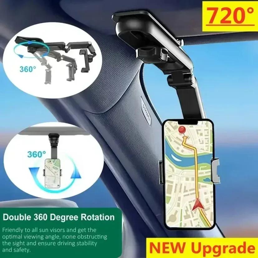 Adjustable Rotate Multifunctional Car Phone Holder Auto Rearview Mirror Seat Hanging Clip Universal Bracket Navigation Holder