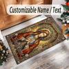 Virgin Mary Theme Crystal Velvet Rug Personalized Custom Name Text Soft Floor Mat Home Decor