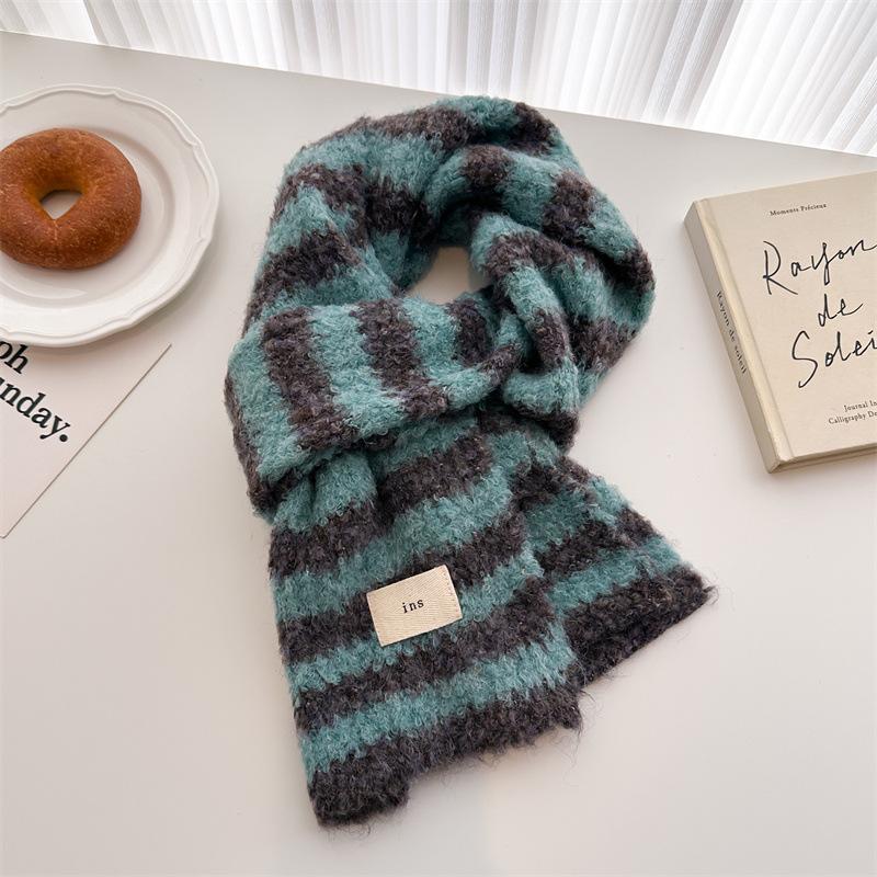 Small Fresh Literary And Artistic Color Matching Wool Knitted Scarf Medium And Long Shawl Scarf Versatile Warm For Women