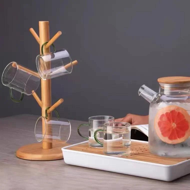 Бамбуковый держатель для кружек в форме дерева с 6 крючками, органайзер для кофейных и чайных чашек для столешницы, органайзер для аксессуаров для кофейного бара, экономящий место