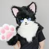 Пушистый черно-белый костюм кошки: Маска на голову и половина костюма для вечеринок, Comic Con, сцены или интернет-знаменитостей