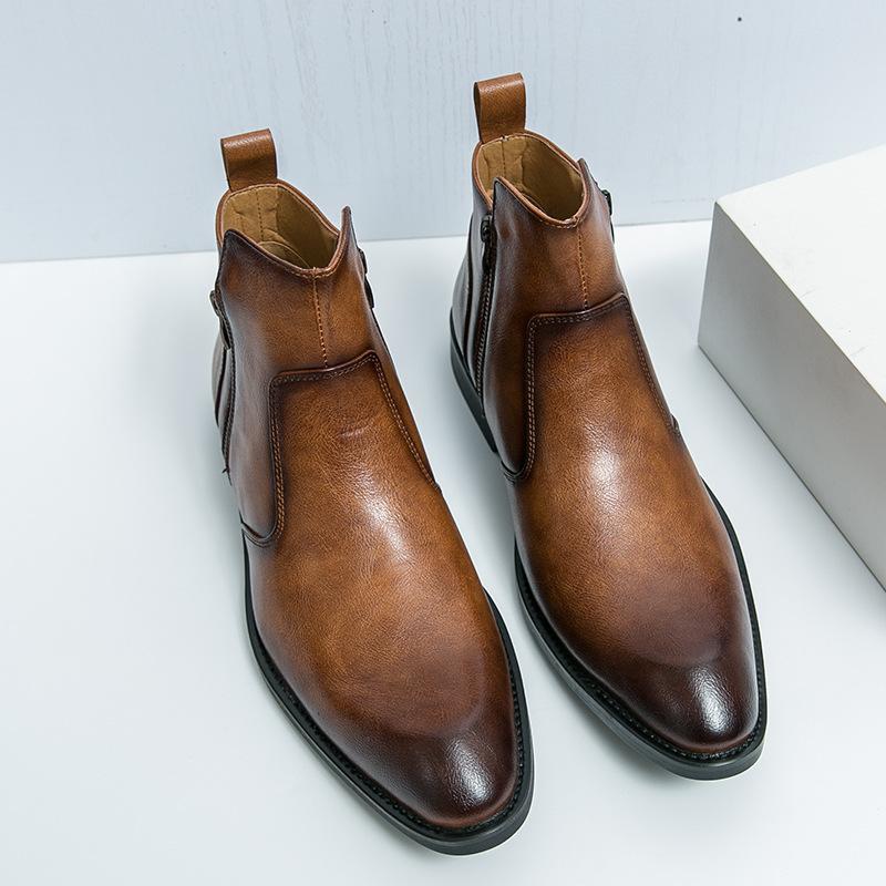 Chelsea Boots Men's British Style Korean Version Inner Height Increase Short Boots High Sense Fashion Leather Boots Hair Stylist Martin Boots