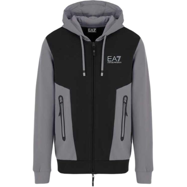 Emporio Armani EA7 Осень/Зима 24 Логотип Буквы Карман на молнии С капюшоном Длинный рукав Толстовка Мужская толстовка Черный 6DPM34-PJVTZ-1200