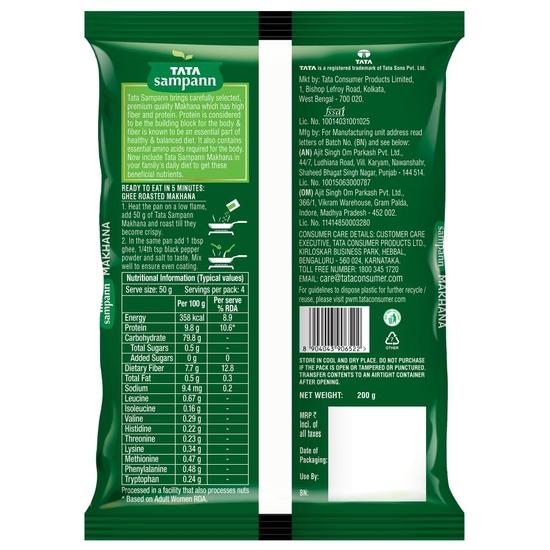 TATA Sampann Орехи лисы с высоким содержанием белка (Пхул Махана) 200 г с 12 жизненно важными питательными веществами, богатыми клетчаткой, естественным образом не содержащими жиры, рекомендованными шеф-поваром Ранвиром Браром