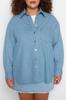 Женский стиль, большие размеры, голубая джинсовая рубашка оверсайз