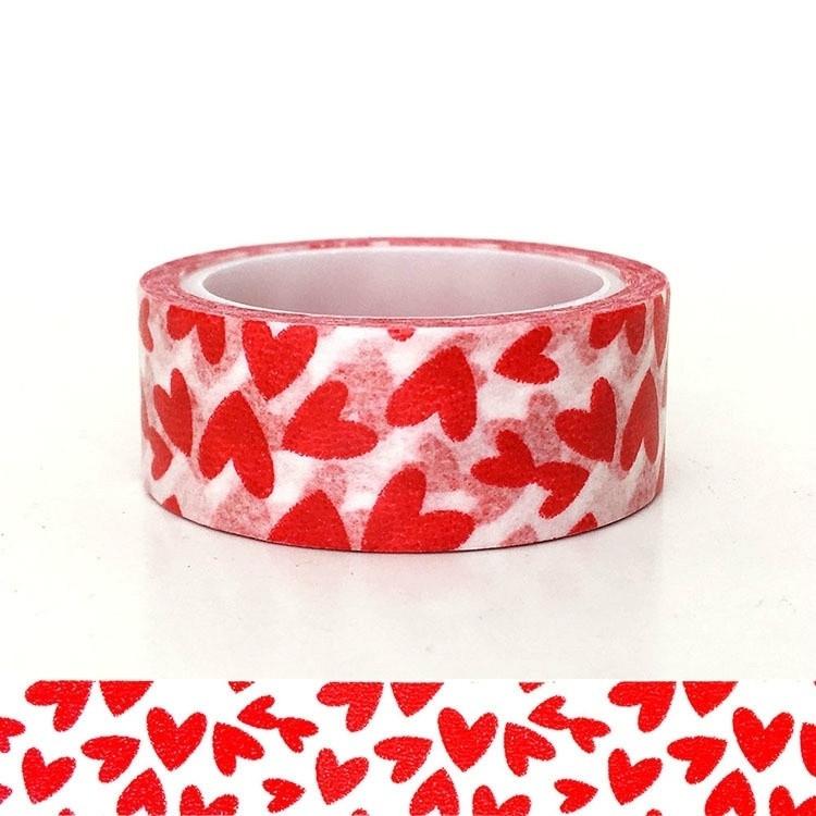 1Roll DIY Decorative Paper Craft Tape Red Love Heart Pattern Valentine's Day Self-adhesive Cute Stationery School Supplies