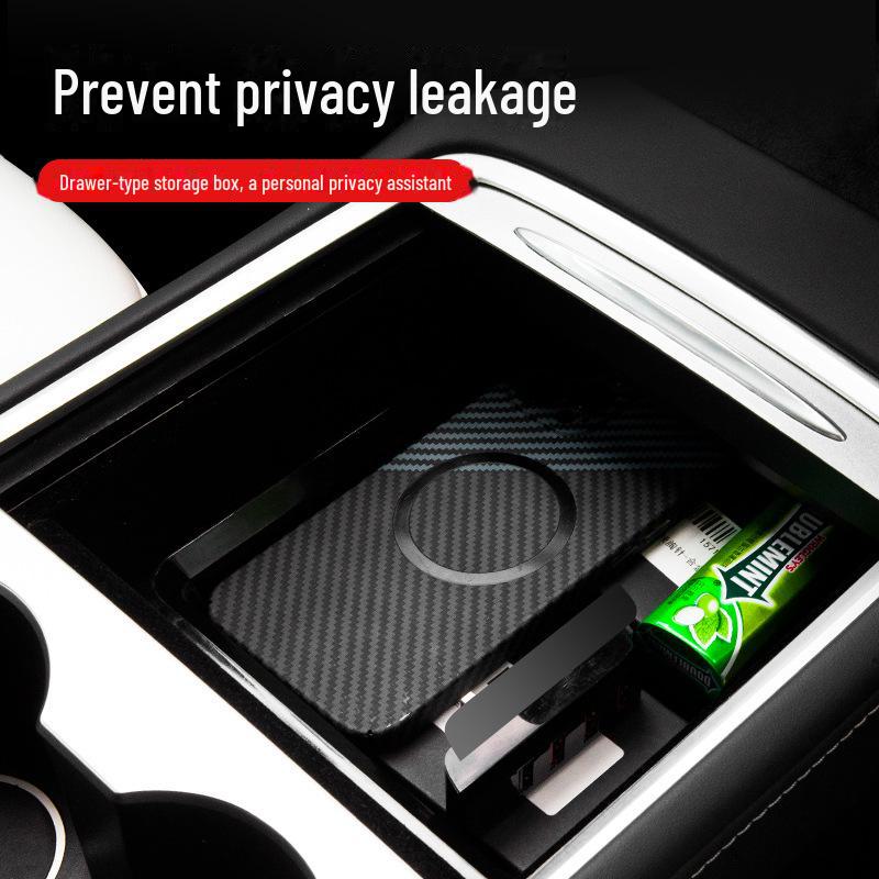 Ящик для хранения вещей в подлокотнике центральной консоли Tesla Model Y/3