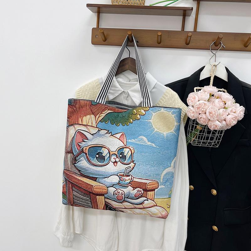 Новая жаккардовая тканая вышитая тканевая сумка мультяшная сумка Мэнмэн сумка через плечо женская сумка портативная студенческая сумка для покупок