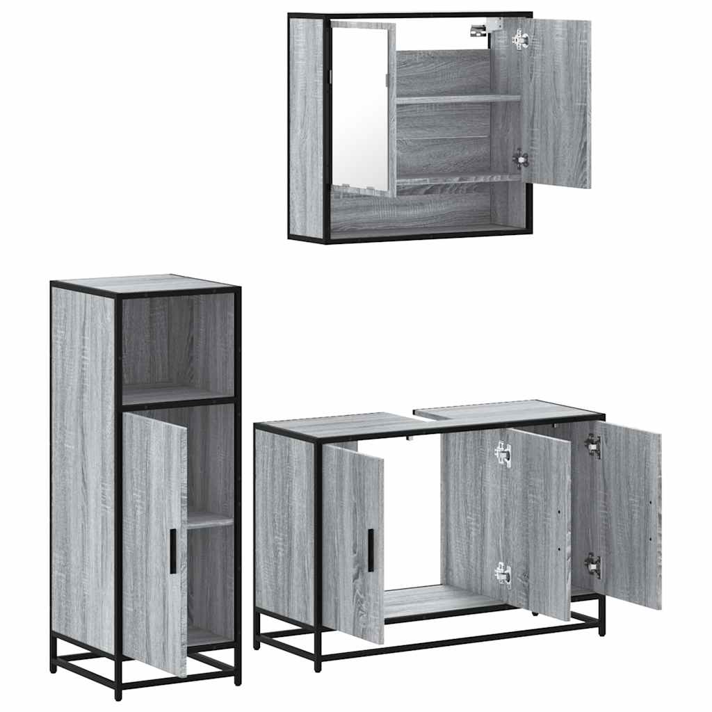 3 Piece Bathroom Furniture Set Grey Sonoma Particleboard