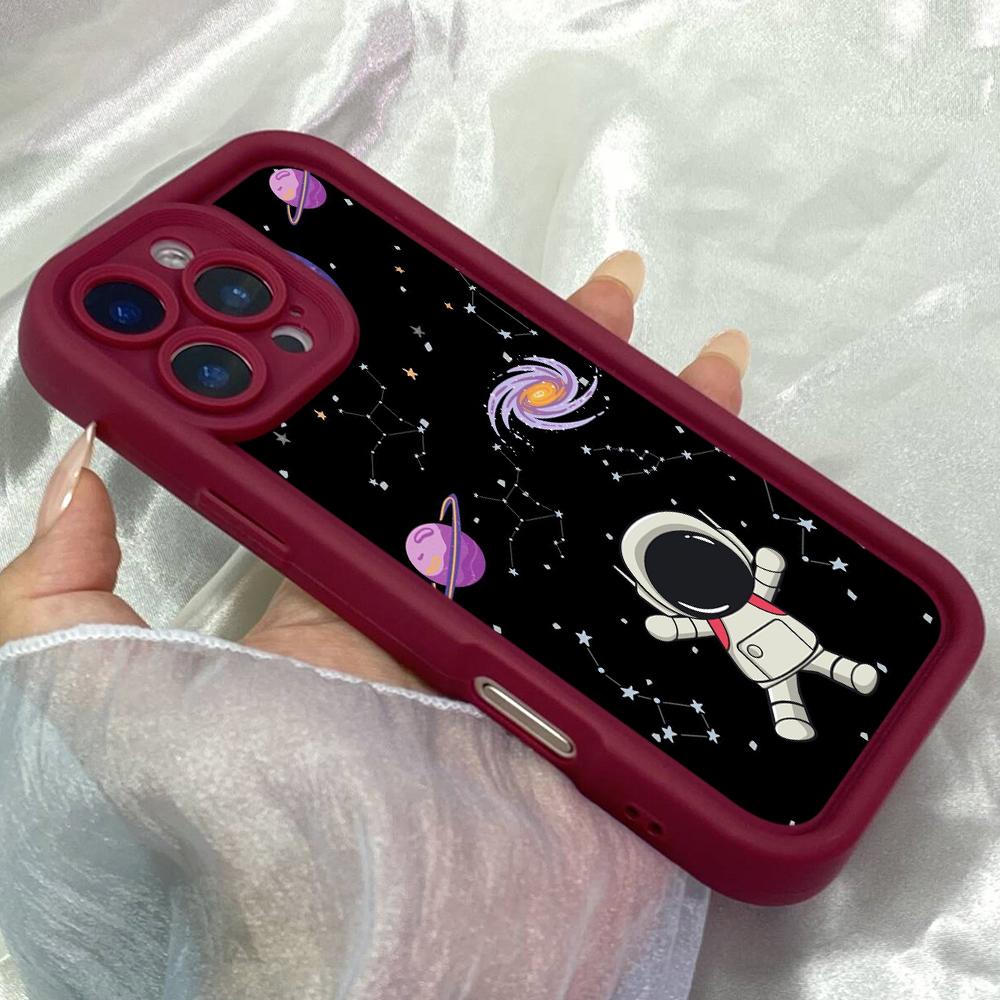 JT118 Мультяшный Космос Милый Астронавт для iPhone 17 16 15 Pro Max Samsung S26 S25 S24 Ultra A17 A16 A07 A56 A06 Xiaomi 15T Redmi 15c 14c Мягкий Чехол из ТПУ