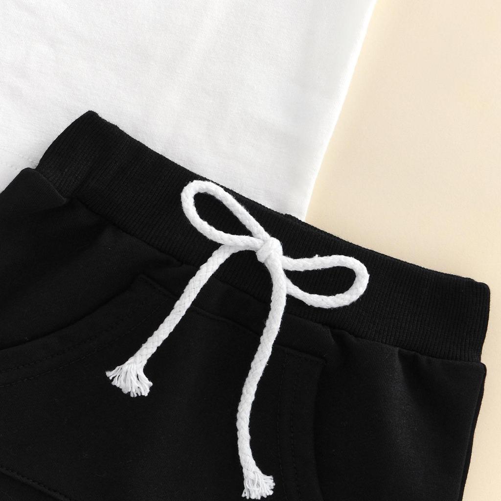 Baby Boys 2Pcs Summer Outfits, Short Sleeve Letter Print T-Shirts + Pocket Shorts Set