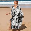 EDOLYNSA Sexy Zebra Striped Bikini Cover-ups Casual V-neck Side Split Summer Beach Dress Women Beach Wear Swim Suit Cover Up Q1297