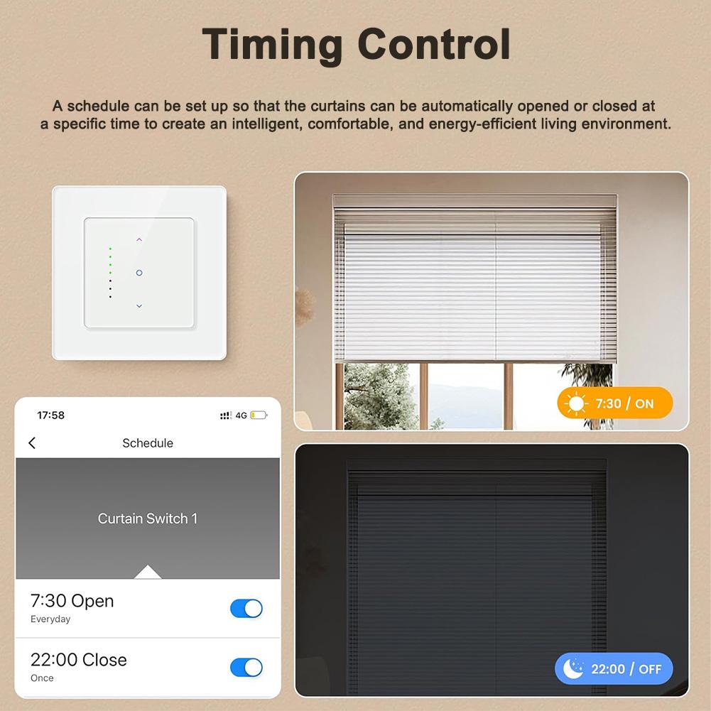 Умный переключатель для рулонных штор для домашнего использования, совместимый с голосовым управлением и управлением через приложение, поддерживает 2,4 ГГц Wi-Fi и программирование по таймеру