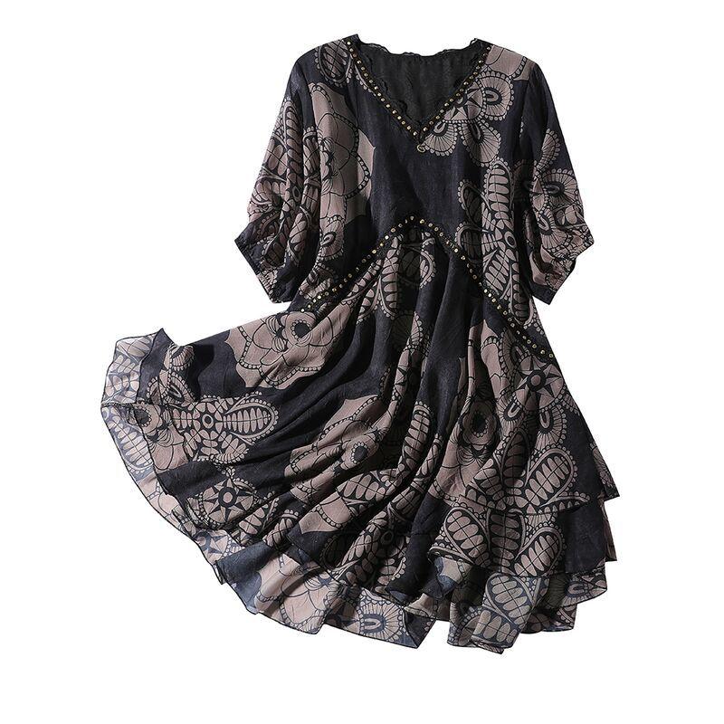 Шифоновое платье для полных девочек, летнее свободное и тонкое корейское платье средней длины для молодой мамы