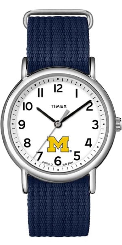 Часы Timex Uni Weekender 38 мм - Michigan Wolverines Slip-Through Single Layer Strap, синие