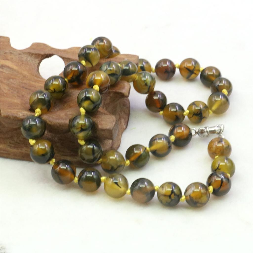 10 мм круглый желтый дракон в полоску агат оникс ожерелье натуральный камень для женщин и девочек галстуки ручной работы DIY модные ювелирные изделия дизайн