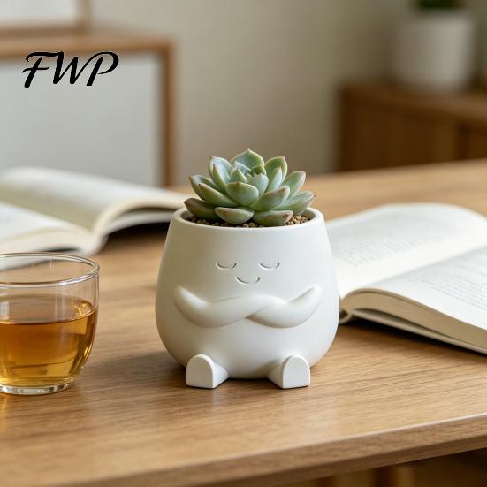Stable Flowerpot with Legs Mini Cute Desktop Planter 3D Printed Healing Smiling Office Desk Face Creative Green Plant Pot for Home