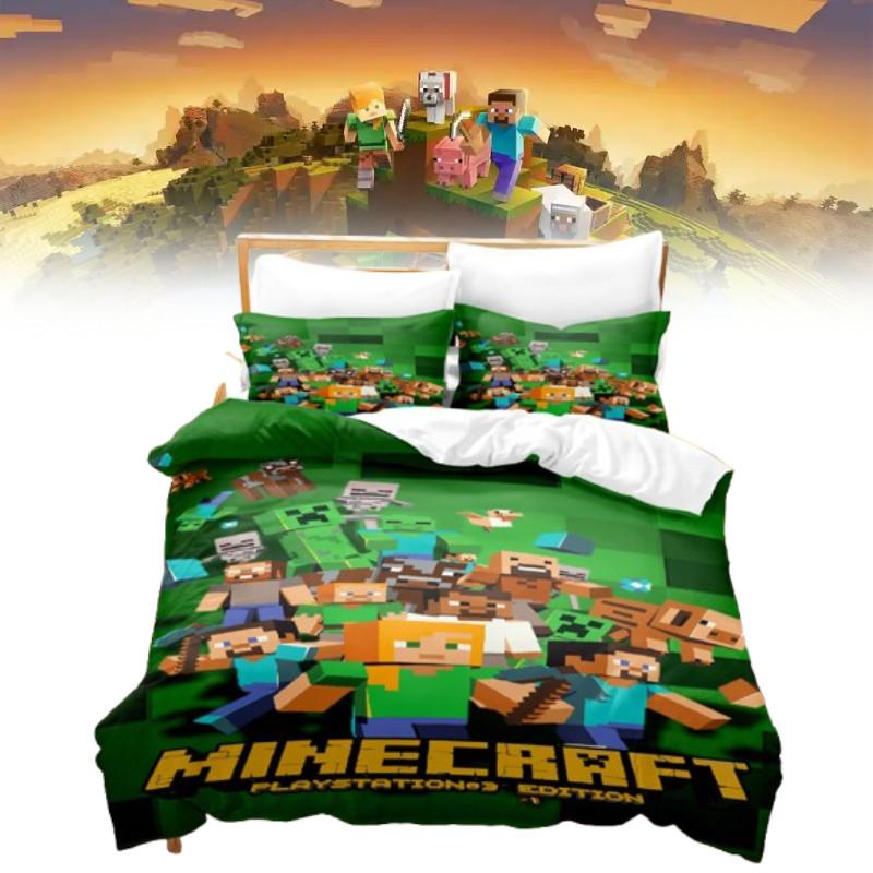 Duvet Minecraft 3d Cover Bedding Set Pillowcase Cartoon Print Double Single