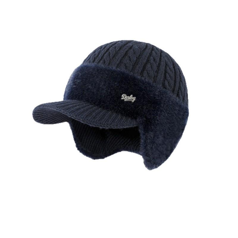 Мужская зимняя ветрозащитная вязаная шерстяная шапка на флисовой подкладке с защитой ушей