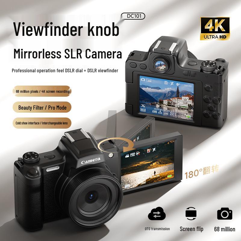 DC101 Mirrorless DSLR Camera with 68MP, Viewfinder, HD Beauty Selfie, and Retro Filters