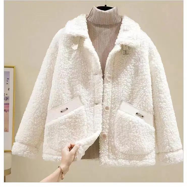 Women's Autumn and Winter Plus Cashmere Lambs Wool Coat Grain Cashmere Fur One Lamb Wool Short Coat Coat Women