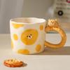 Cartoon Bear Embossed Ceramic Cup with Handle Single Cup Cute Girl Office Drinking Mug High Temperature Resistant Gift Cup