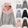 Women's Long Sleeve Fleece Patchwork Sweatshirt Warm Bear Shape Zipper Fuzzy Hoodie Top