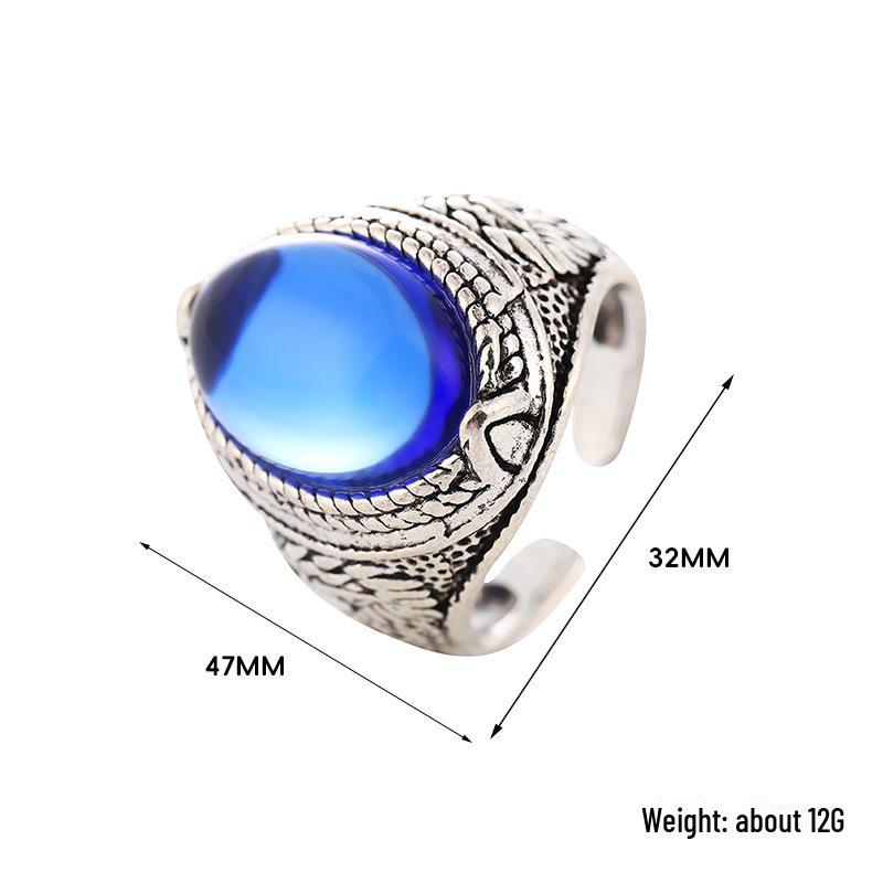 Retro Oval Sapphire Men's Ring: Stylish Open-Band with Electroplated Inlay