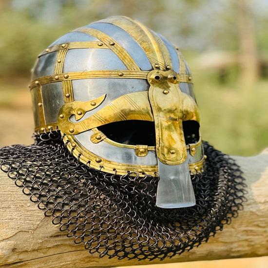 Viking Chainmail Helmet Vandal Medusa Steel and Brass Helmet Chainmail Hand Forged Armor Helmet Best Gift