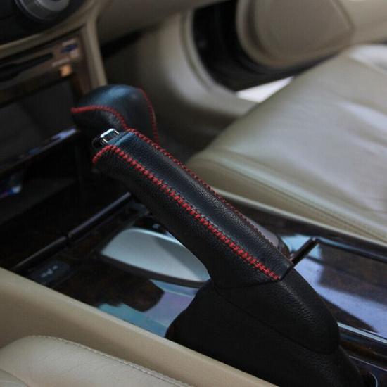 Fit For Honda Accord 2008-2013 Black&Red Leather Shifter Hand Brake Cover Trim