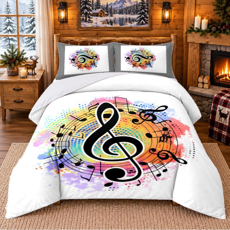 Colorful Musical Pattern Bedding 3Pcs Set Bed Sheet And Pillowcases For Indoor Bedroom