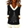 Women's Christmas Fashion Plush V-neck Pullover Sweater Solid Color Long Sleeve Top