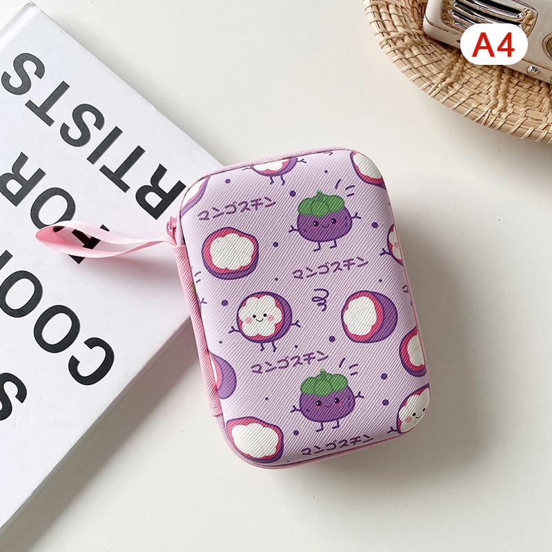 Милый мультяшный фруктовый узор, наушники, кабель для передачи данных, сумки для хранения, зарядное устройство, внешний аккумулятор, прямоугольная коробка, сумка на молнии, карманный чехол