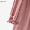 ZANZEA Women Casual Round Neck Solid Color Loose Long Sleeve Dress