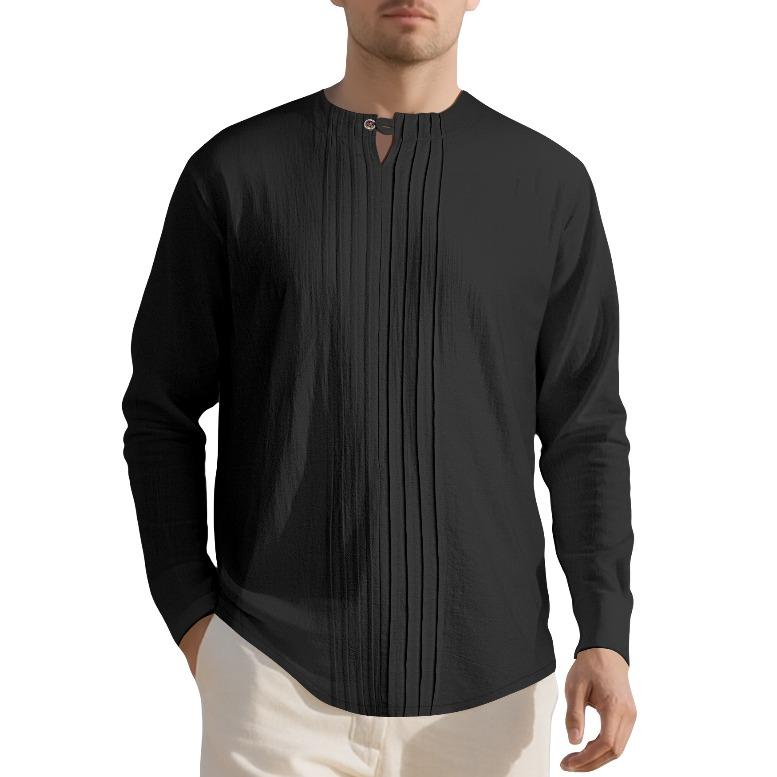 Fashion European and American round neck autumn and winter long sleeves new solid color linen design European and American men's casual sports Henry s