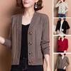 Women Knitted Cardigan Spring Autumn V Neck Button Closure Long Sleeves Solid Color Middle Age Ladies Coat Top Streetwear