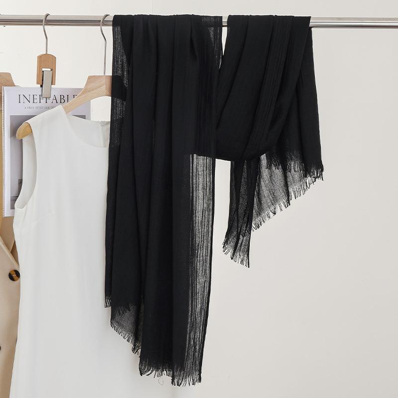 Однотонный тонкий шарф Женская солнцезащитная шаль Однотонный простой Имитация хлопка и льна Шелковый шарф Пряжа высокого класса