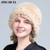 JINGERYA Winter Good Elastic Real Fur Hat Women Knitted Natural Rex Rabbit Fur Skullies Cap Warm Soft Real Fur Beanies Hats