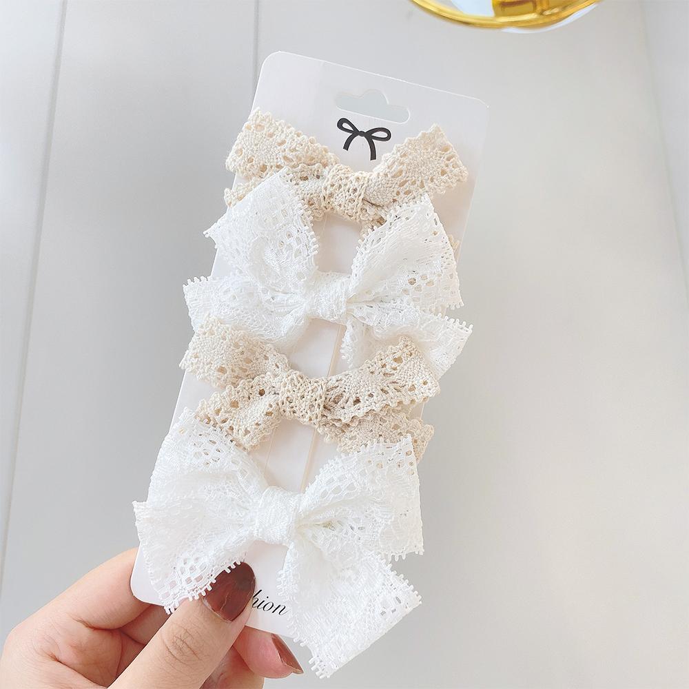 4Pcs/Set Floral Hair Clip Girl Cute Bow Flower Lace Trimming Headwear Cartoon Hair Clips Hairpin Headdress Hair Accessories Set