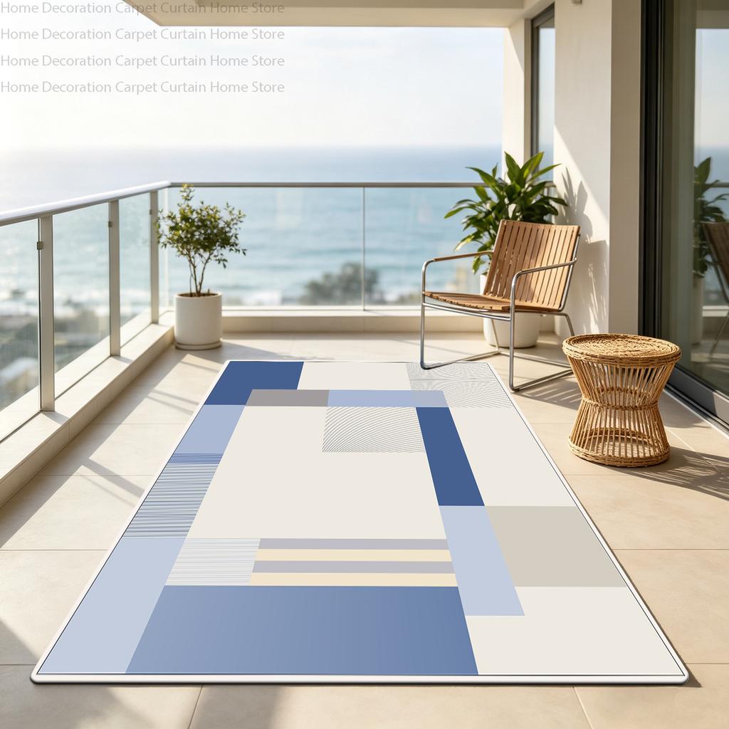 Nordic Minimalism Blue Geometric Modern Carpet Balcony Decor Large Rug Non-slip Impermeable Easy Clean Floor Mat Outdoor Patio