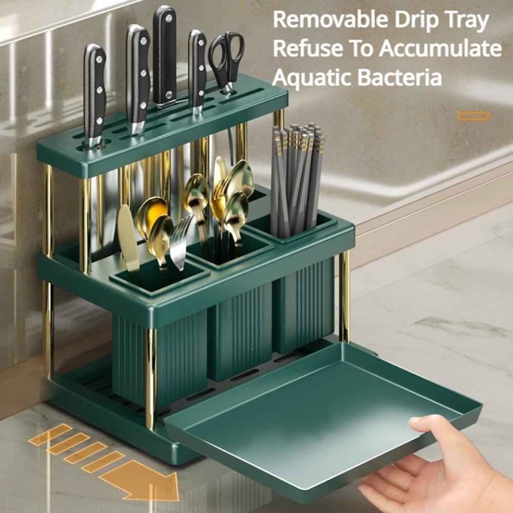 Multi-functional Chopstick Rack Stainless Steel Multi-grids Kitchen Storage Draining Frame Integrated Kitchen Supplies Organizer